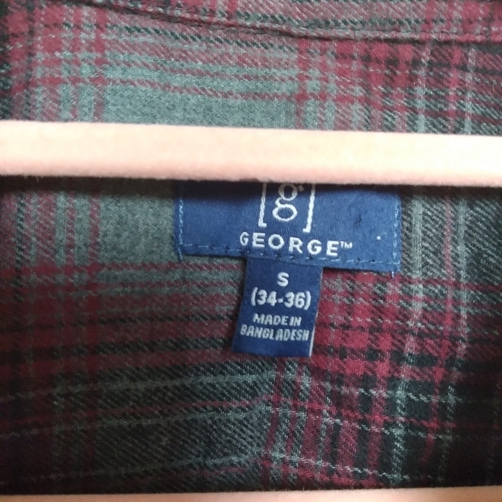 George Gray and Burgundy Plaid Flannel Button Down Shirt Size Small - Picture 9 of 11